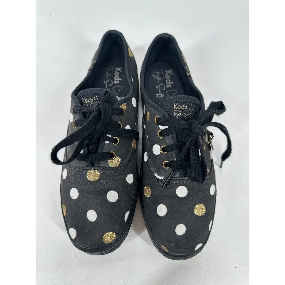 Taylor Swift Keds Black Gold Polka dots Women's Size 7.5 Shoes‎